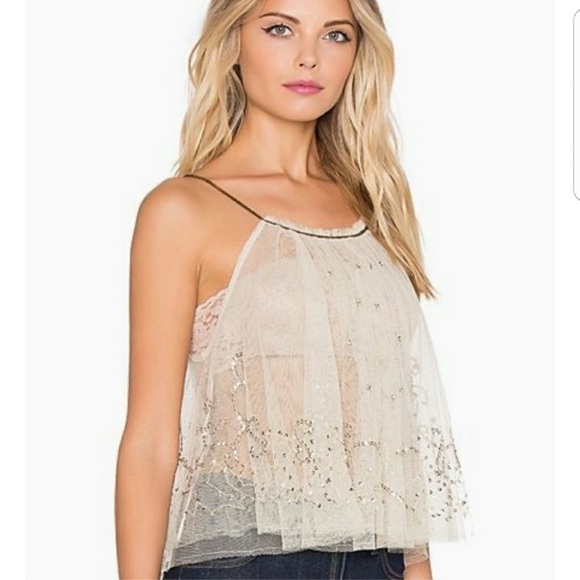 NWT Free People Cream Mesh Sequin Sparkle Swing Tank - Picture 3 of 13